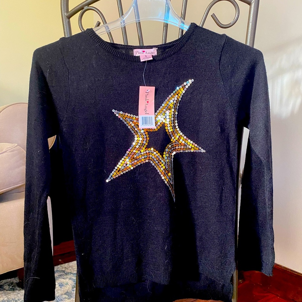 Black sequins star sweater with tags size XL 16 girls